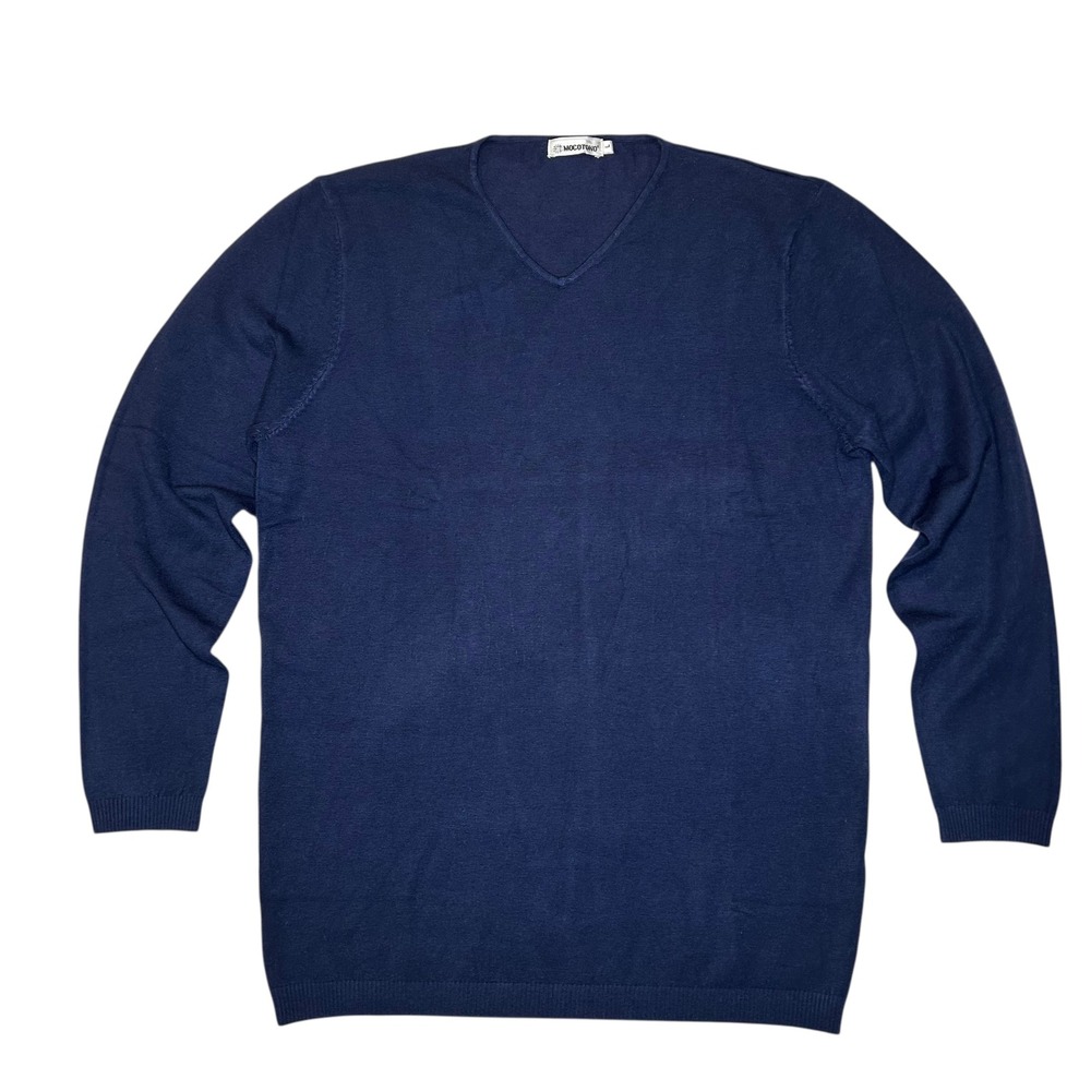 MOCOTONO Men Navy Blue V Neck Long‎ Sleeve Casual Sweater Size L